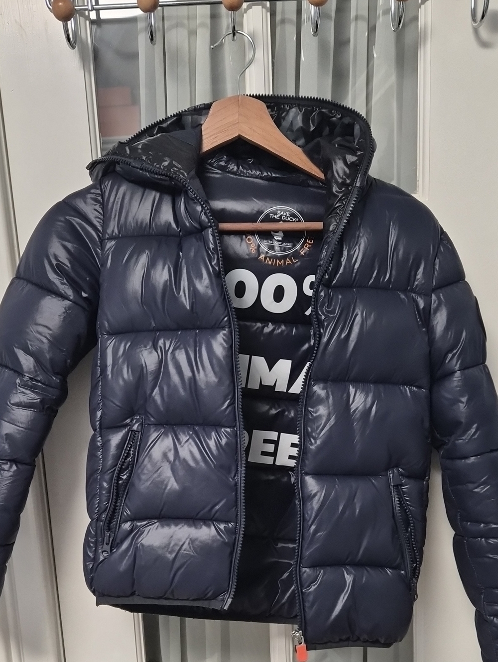SAVE THE DUCK Kids Navy Quilted Puffer Jacket with Hood